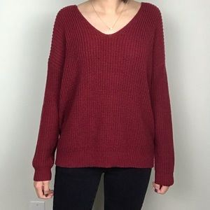 Forever21 Red knit V-neck sweater
